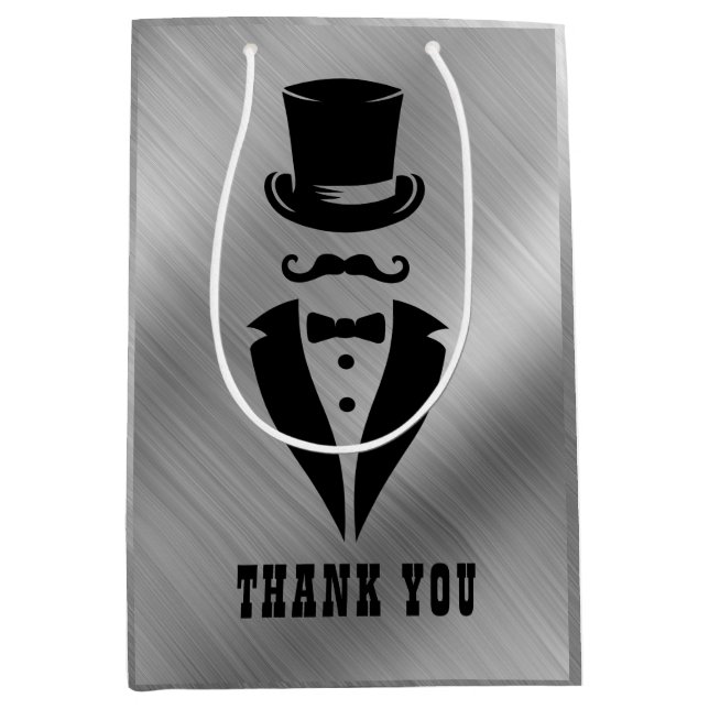 Sac Cadeau Moyen Merci Smoking Argent (Devant)