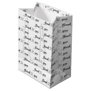 Sac Cadeau Moyen Merci Souriant Coeur sur blanc