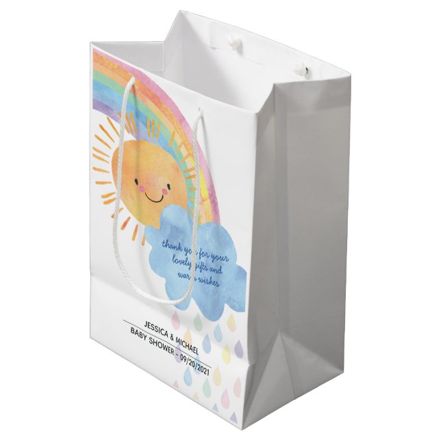 Sac Cadeau Moyen Merci Sunshine Rainbow Baby shower (Devant Angle)