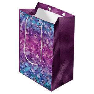 Sac Cadeau Moyen Mermaid Anniversaire Pink Blue Gold Parties scinti
