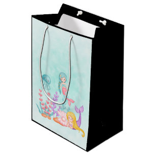 Sac Cadeau Moyen Mermaids et méduses sous la mer Aquarelle Medi