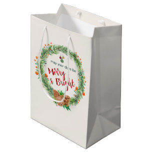 Sac Cadeau Moyen Merry & Bright Christmas Wreath