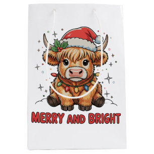 Sac Cadeau Moyen Merry & Bright Cute Highland Baby Cow Noël