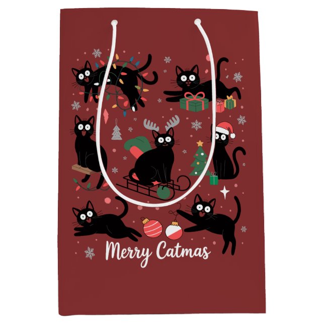 Sac Cadeau Moyen Merry Catmas Funny Christmas Black Cat Lover (Devant)
