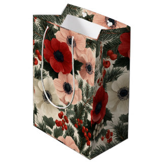 Sac Cadeau Moyen Merry Christmas Anemone Floral Background holiday 