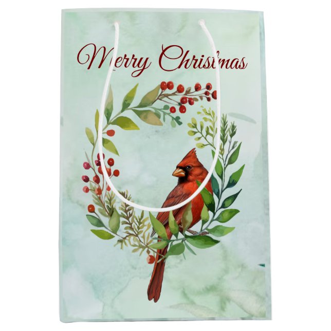 Sac Cadeau Moyen Merry Christmas Classic Cardinal  (Devant)