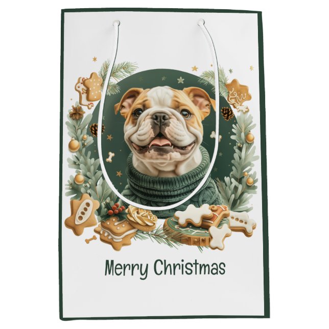 Sac Cadeau Moyen Merry Christmas English Bulldog (Devant)