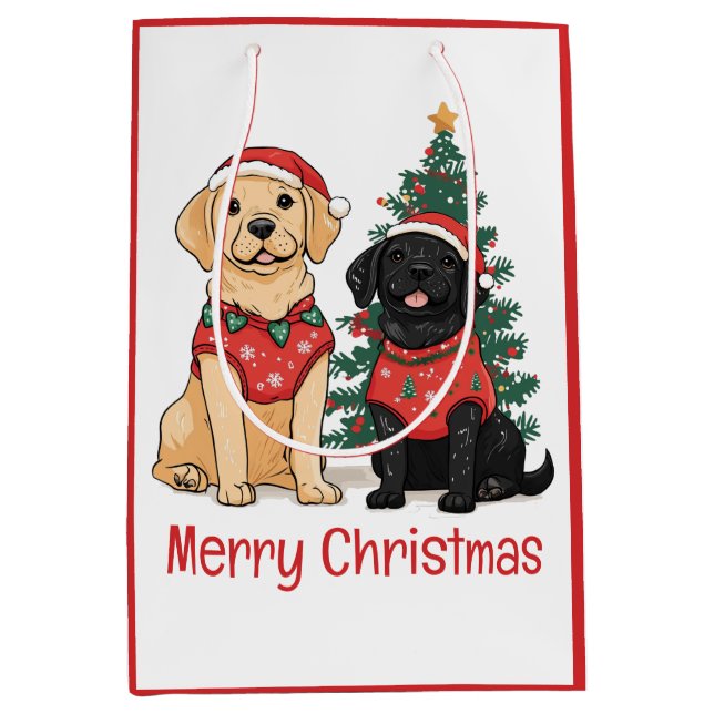 Sac Cadeau Moyen Merry Christmas Labrador Retriever Dogs (Devant)