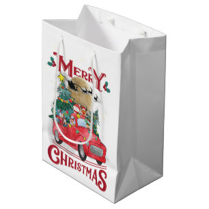 Sac Cadeau Moyen Merry Christmas Vintage Red Santa Truck