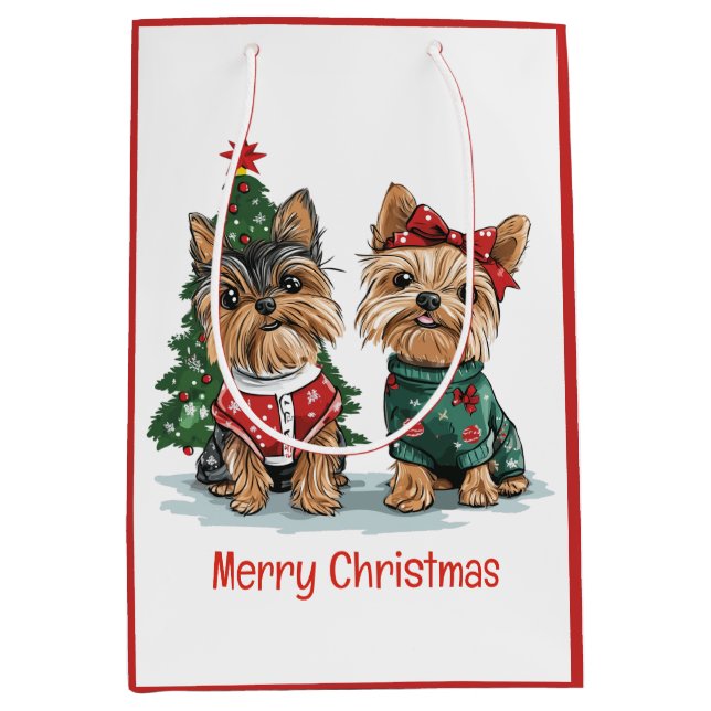 Sac Cadeau Moyen Merry Christmas Yorkie Dogs (Devant)