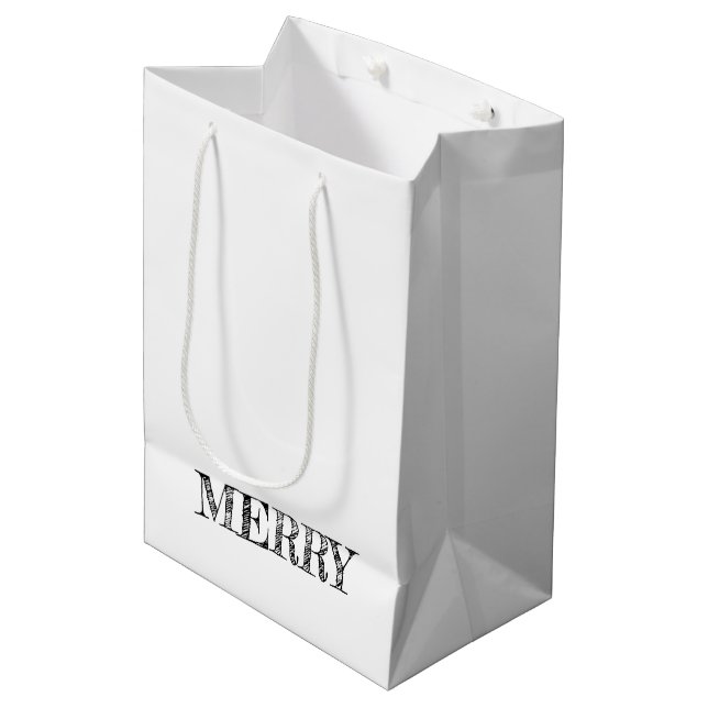 Sac Cadeau Moyen MERRY Modern Text Noël Fun Black (Devant Angle)