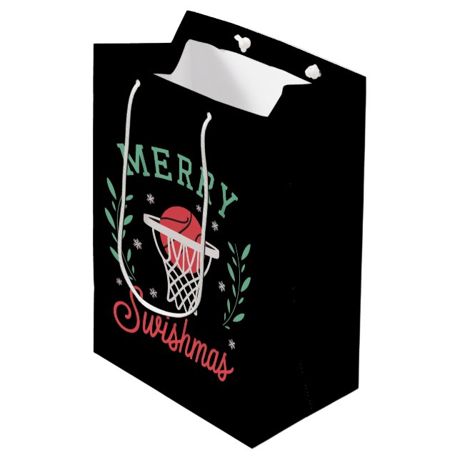 Sac Cadeau Moyen Merry Swishmas Basketball Christmas Sports Xmas  (Devant Angle)