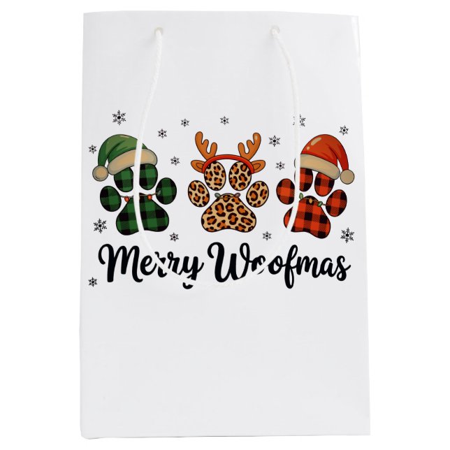 Sac Cadeau Moyen Merry Woofmas Chien Paw Noël Mignons Lumières Noël (Devant)