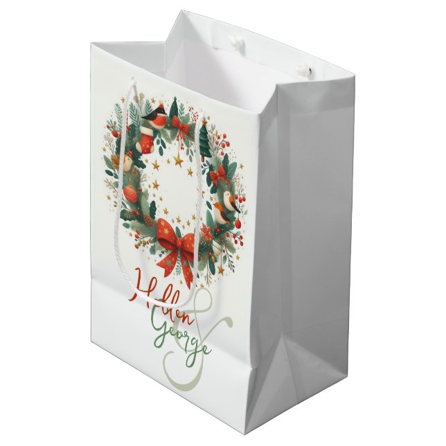 Sac Cadeau Moyen Mery Christmas Cones Mistletoe Personnalisé (Devant Angle)