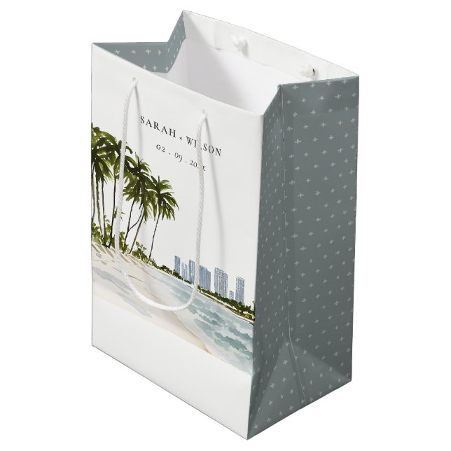 Sac Cadeau Moyen Miami Florida Aquarelle Palm Mariage paysage (Devant Angle)