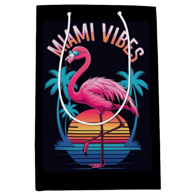 Sac Cadeau Moyen Miami Vibes Summer Flamingo Design-63454 (Devant)