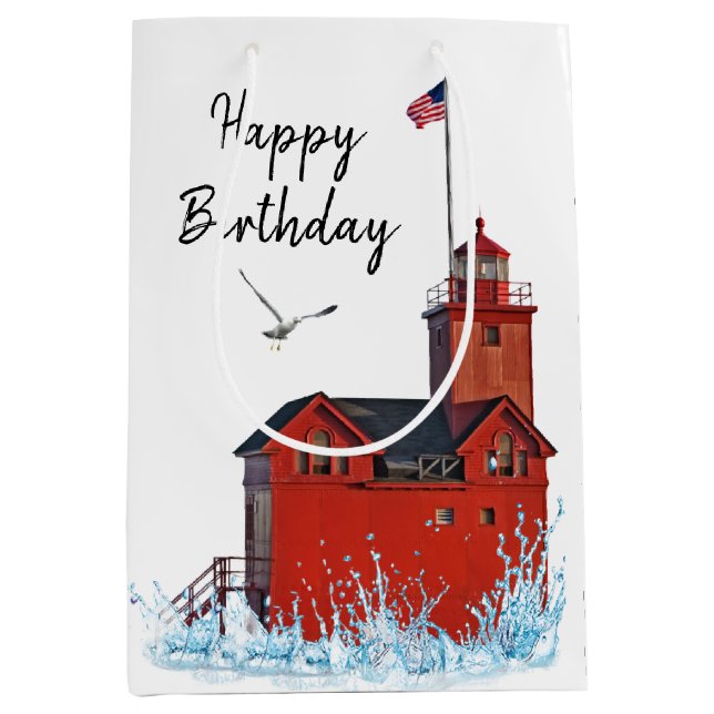 Sac Cadeau Moyen Michigan Big Red Lighthouse (Devant)
