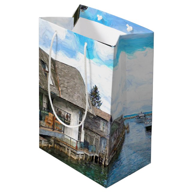 Sac Cadeau Moyen Michigan Fish Town Painting (Dos Angle)