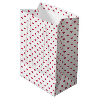 Sac Cadeau Moyen Micro Cœurs Rouge Cerise - Blanc