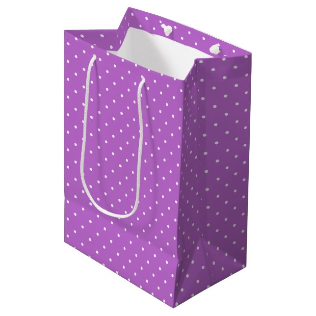 Sac Cadeau Moyen Micro pois blanc - Orchidée violet (Devant Angle)