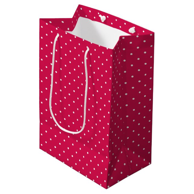 Sac Cadeau Moyen Micro pois blanc - Rouge framboise (Devant Angle)