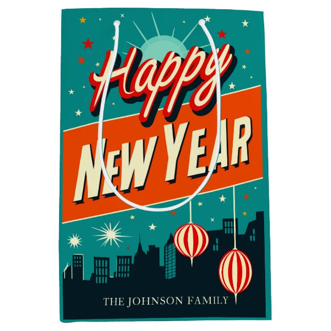 Sac Cadeau Moyen Mid Century Modern Style Happy New Year (Devant)