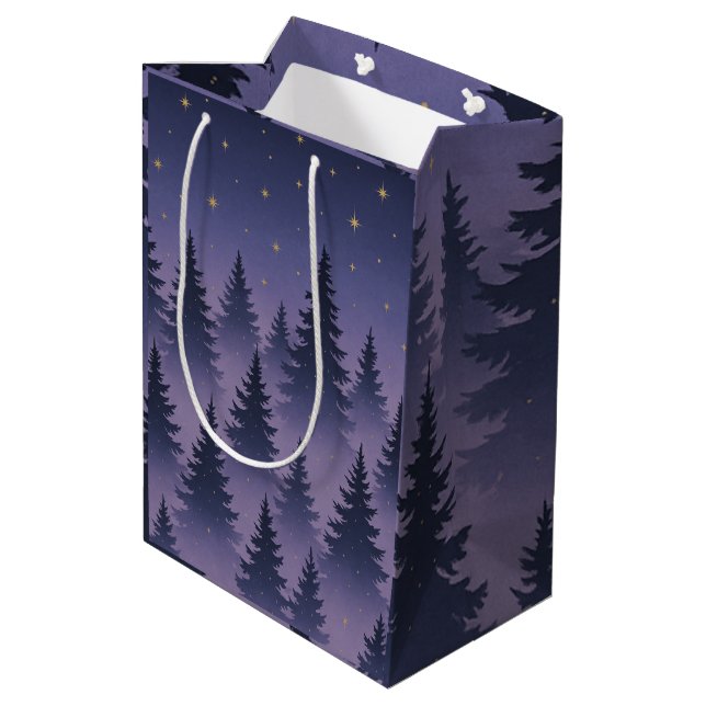 Sac Cadeau Moyen Midnight Forest Gift Bag – Starry Night Pine Tree  (Dos Angle)