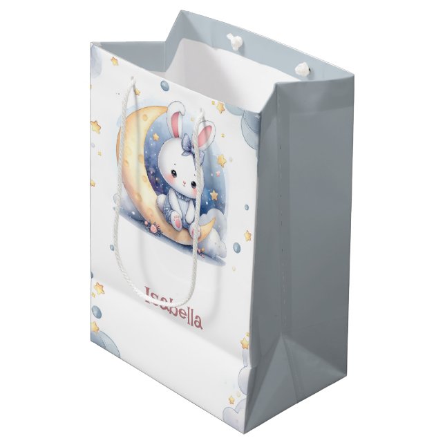 Sac Cadeau Moyen mignon lapin assis sur la lune (Devant Angle)