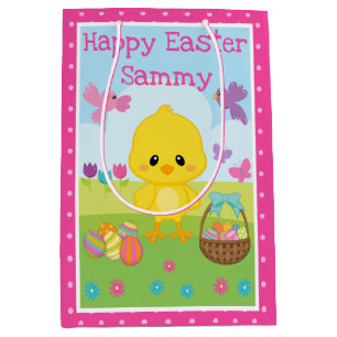 Sac Cadeau Moyen Mignon poussin de Pâques de printemps et œufs de c