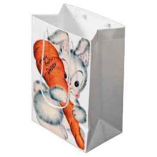 Sac Cadeau Moyen mignon rétro vintage Joyeux Pâques Daddy lapin