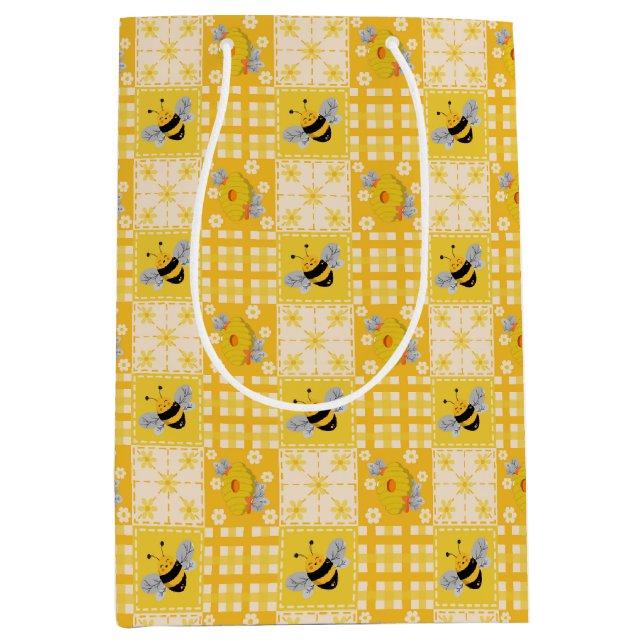 Sac Cadeau Moyen Mignonne abeille et ruches  (Devant)