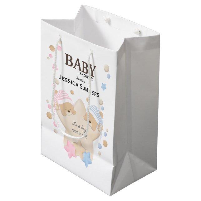 Sac Cadeau Moyen Mignonne dormant Teddy Bear Twins Baby shower Moye (Devant Angle)