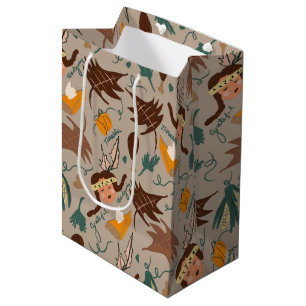 Sac Cadeau Moyen Mignonne fille de pèlerin de Thanksgiving de verdu