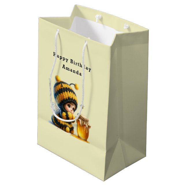 Sac Cadeau Moyen Mignonne fille en costume d'abeille avec du miel A (Dos Angle)