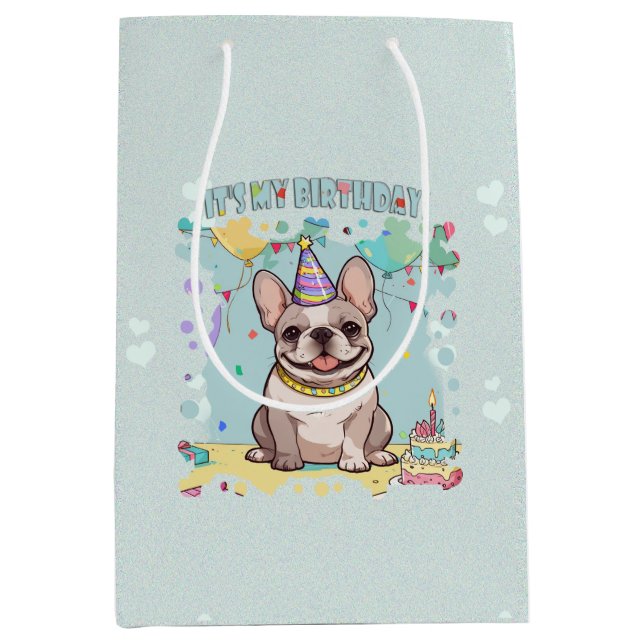 Sac Cadeau Moyen Mignonne French Bulldog Pastel C'est mon anniversa (Devant)