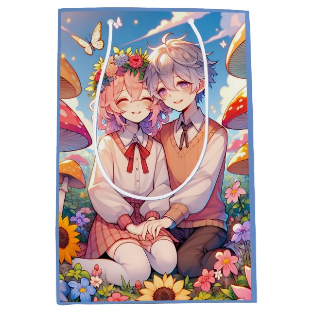 Sac Cadeau Moyen Mignonne mignon Anime Couple Whimsical Romantic (Devant)