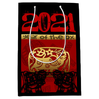 Sac Cadeau Moyen Mignonne Ox chinois Année 2021 Zodiac Anniversaire