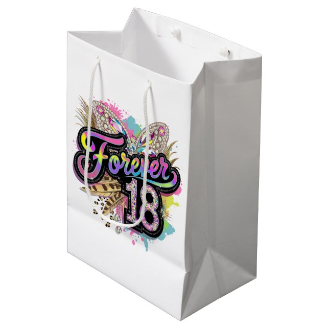 Sac Cadeau Moyen Mignonne pour toujours 18ème anniversaire dame (Devant Angle)