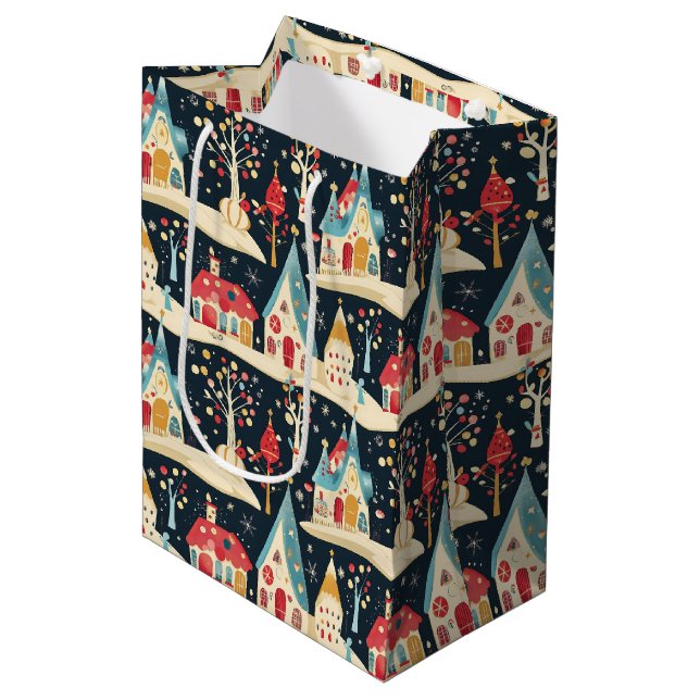 Sac Cadeau Moyen Mignonne Whimsical Fun & Festive Christmas Village (Devant Angle)