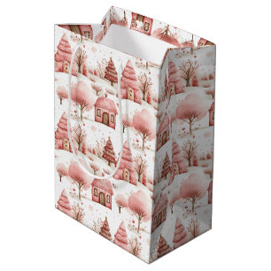 Sac Cadeau Moyen Mignonne Whimsical Pink Winter Wonderland Noël