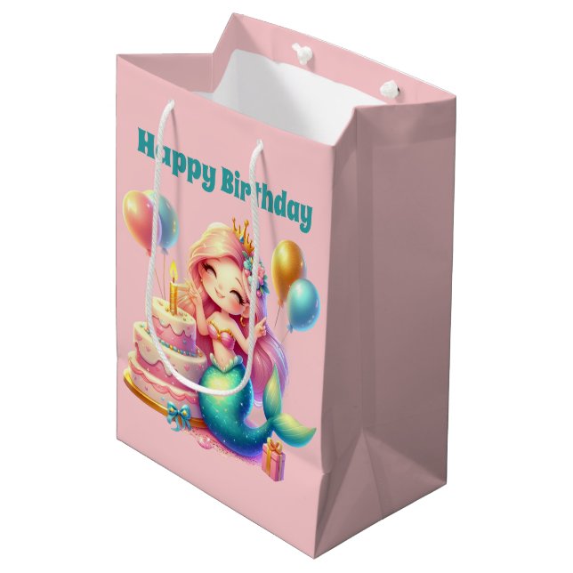 Sac Cadeau Moyen Mignonnes filles Joyeuse sirène d'anniversaire ajo (Devant Angle)