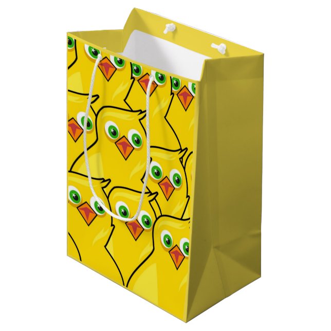 Sac Cadeau Moyen Mignons Poulets de Pâques Jaune Clair (Devant Angle)
