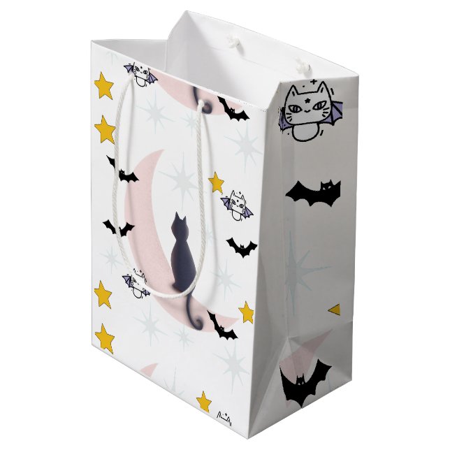 Sac Cadeau Moyen Mikitiez chat noir chauve-souris halloween automne (Dos Angle)
