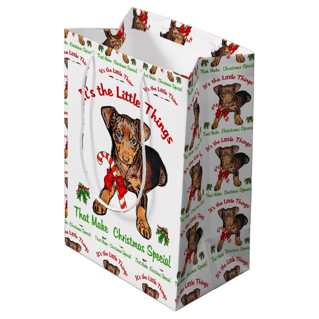 Sac Cadeau Moyen Miniature Pinscher Noël (Dos Angle)