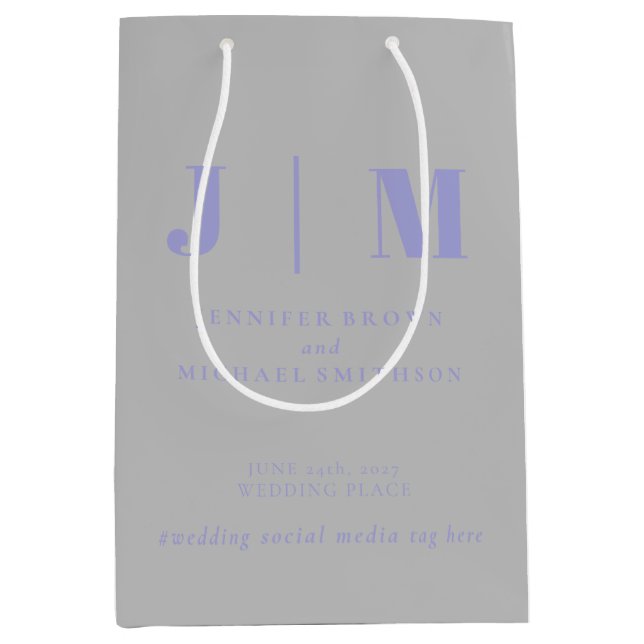 Sac Cadeau Moyen Minimalist Lavender Silver Simple Gift Wedding (Devant)
