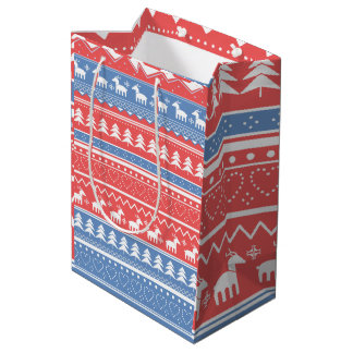 Sac Cadeau Moyen Minimalist Red & Blue Christmas - Unique Pattern