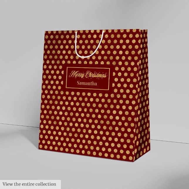 Sac Cadeau Moyen Minimalist Red Gold Polka Dots Custom Gift Bag (Minimalist Red Gold Polka Dots Custom Gift Bag)