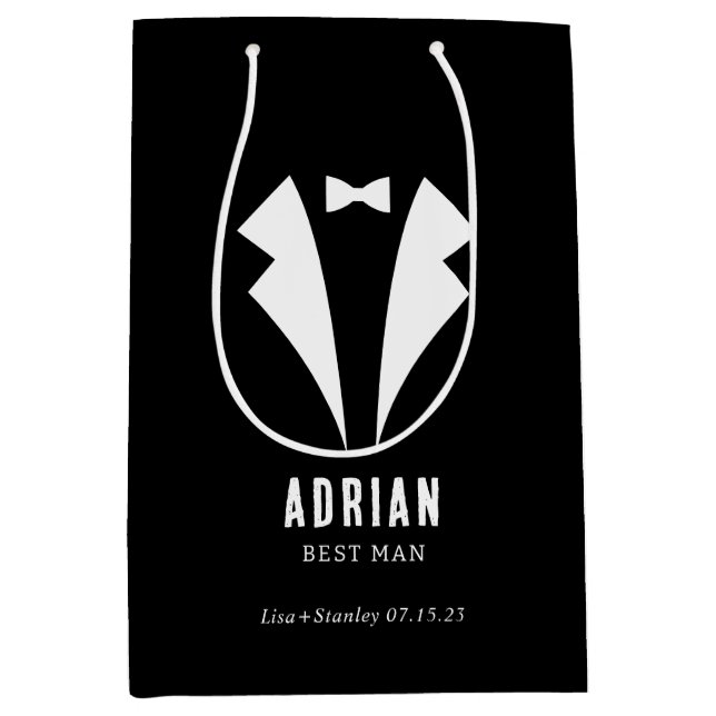 Sac Cadeau Moyen Minimalistic Wedding Best Man Name Black (Devant)