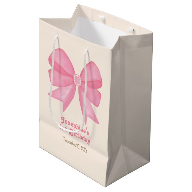 Sac Cadeau Moyen Minuscule cou rose Anniversaire (Devant Angle)