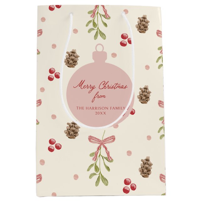 Sac Cadeau Moyen Mistletoe Pine Cone Berry Motif (Devant)
